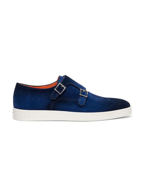 Men’s blue suede double-buckle shoe