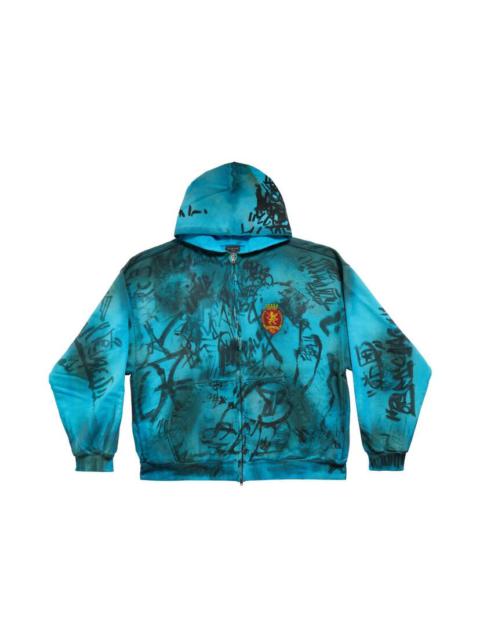 Men's Tape Type Ripped Pocket Hoodie Large Fit in Faded Blue