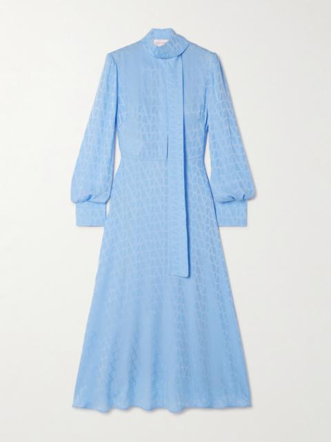 Valentino Scarf-detailed Silk-jacquard Midi Dress
