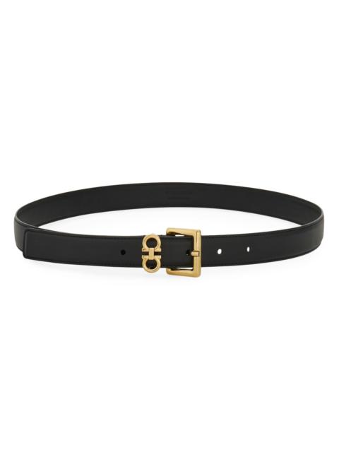 FERRAGAMO Women's Gancio Slim Leather Belt - Nero