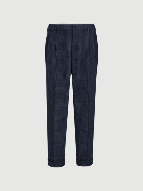 Brunello Cucinelli Comfort wool and cashmere Prince of Wales flannel trousers with double pleats