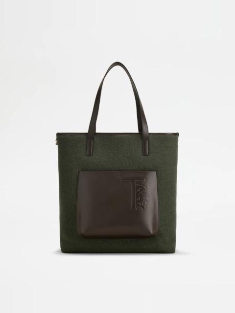 Tod's SHOPPING BAG IN FELT AND LEATHER MEDIUM - GREEN, BROWN