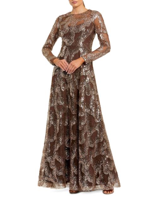 MAC DUGGAL Women's Sequined-Mesh A-Line Gown - Bronze