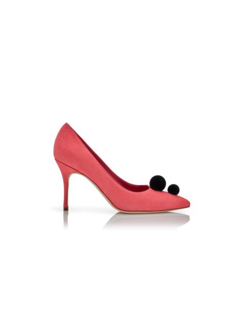 Pink and Black Suede Pom Pom Detail Pumps