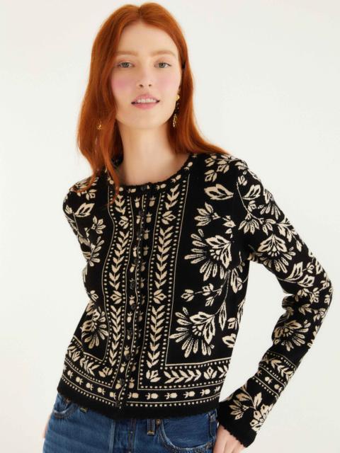 FARM RIO Black And White Flower Bloom Buttoned Knit Cardigan