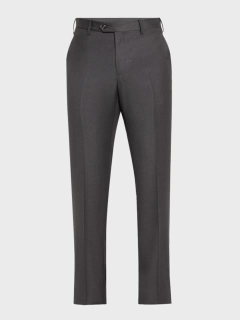 GIORGIO ARMANI Men's Solid Wool Flat-Front Trousers