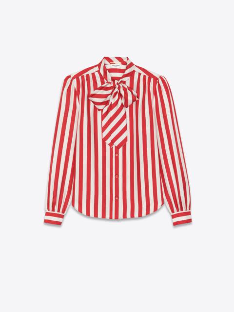 SAINT LAURENT lavallière-neck shirt in striped silk twill
