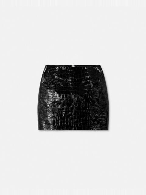VERSACE Croc-Effect Leather Mini Skirt