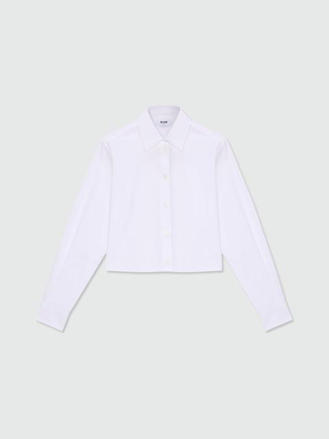 MSGM White cropped cotton poplin shirt with chest embroidery