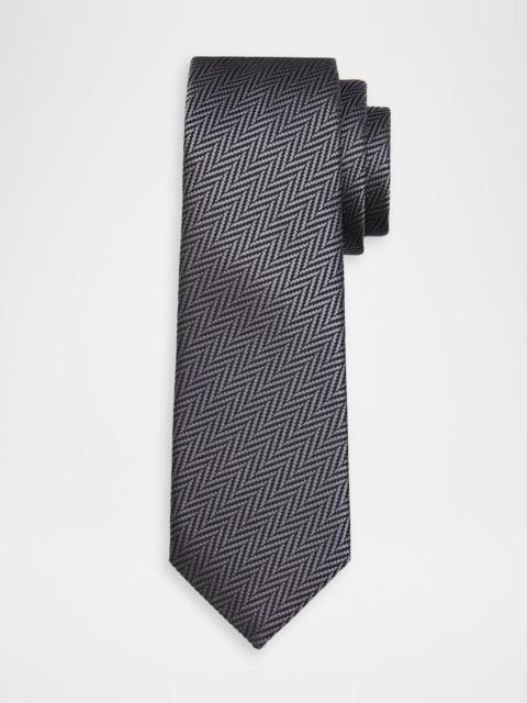 GIORGIO ARMANI Men's Woven-Effect Herringbone Silk Jacquard Tie