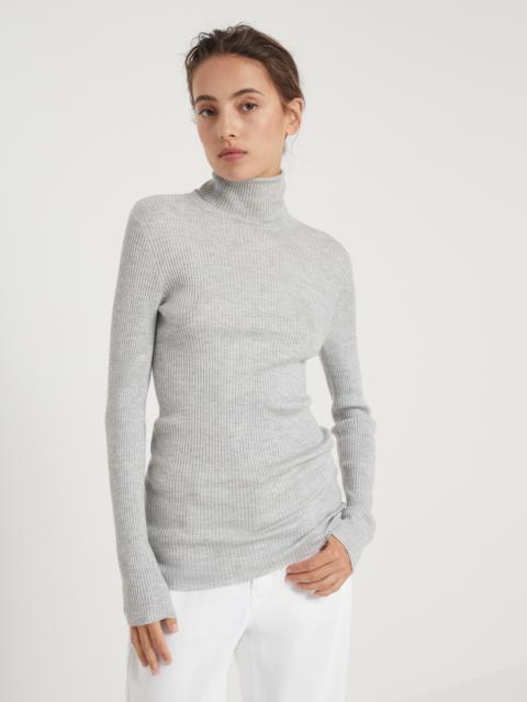 Brunello Cucinelli Lightweight turtleneck sweater in sparkling cashmere and silk rib knit