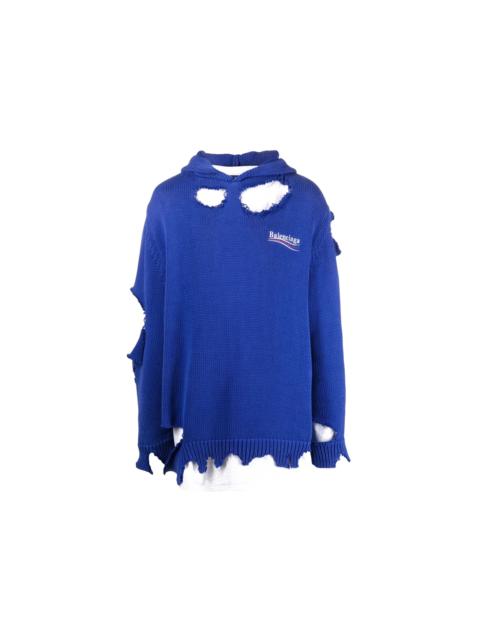 BALENCIAGA Balenciaga Political Campaign Destroyed Knit Hoodie Blue