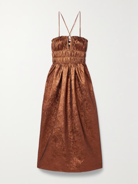 ULLA JOHNSON Seraphina Shirred Metallic Crinkled-taffeta Midi Dress