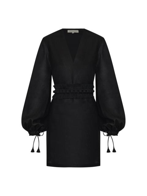 ANDRES OTALORA Amarula Porfavor Belted Linen Mini Dress black