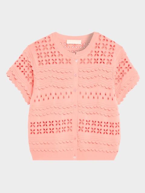 ULLA JOHNSON Abriana Embroidered Short-Sleeve Cardigan