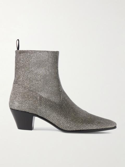 CELINE Metallic Ribbed-Knit Chelsea Boots Silver