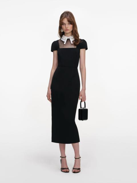 self-portrait Black Crepe Bow Collar Midi Dress