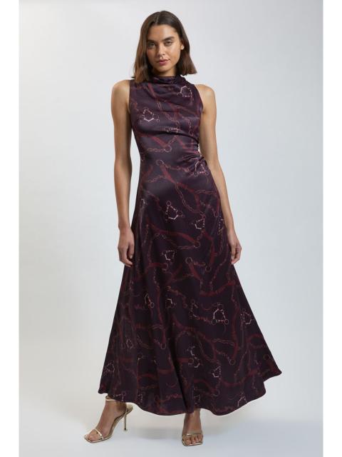 KAREN MILLEN Petite Viscose Satin Chain Print Sleeveless Maxi Dress