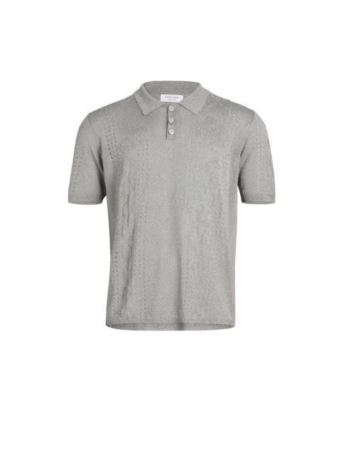 Metallic Pointelle Knit Polo Shirt
