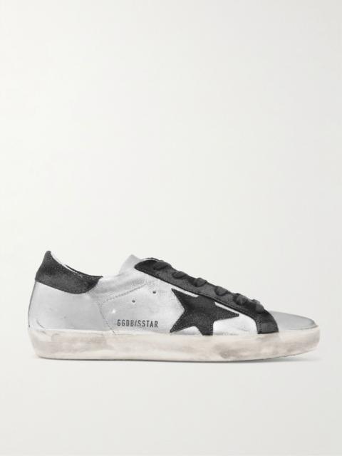 Golden Goose Superstar distressed metallic leather and suede sneakers Silver