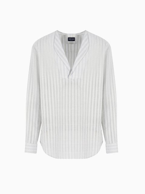 GIORGIO ARMANI STRIPED COTTON AND SILK POLO SHIRT