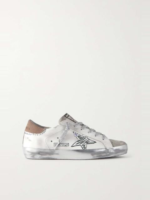 Superstar distressed suede and canvas-trimmed leather sneakers