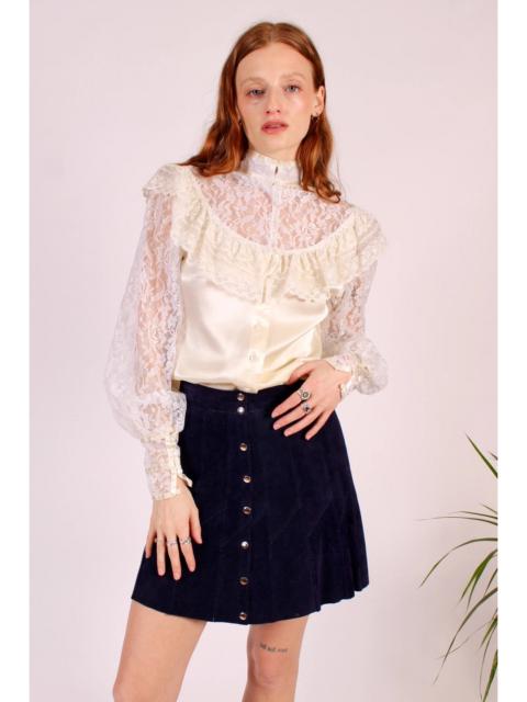 FREE PEOPLE 1960's Genuine Suede Snap Front Mini Skirt Selected By Wolf And Moon Vintage