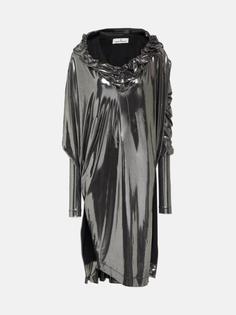 Draped lamé midi dress