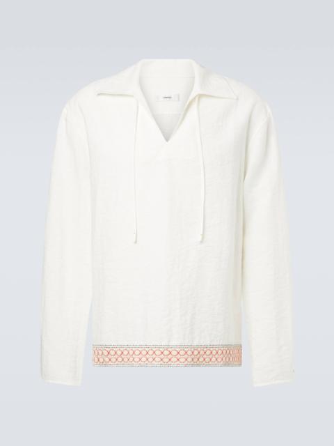 COMMAS Crochet-trimmed tie-neck linen-blend shirt