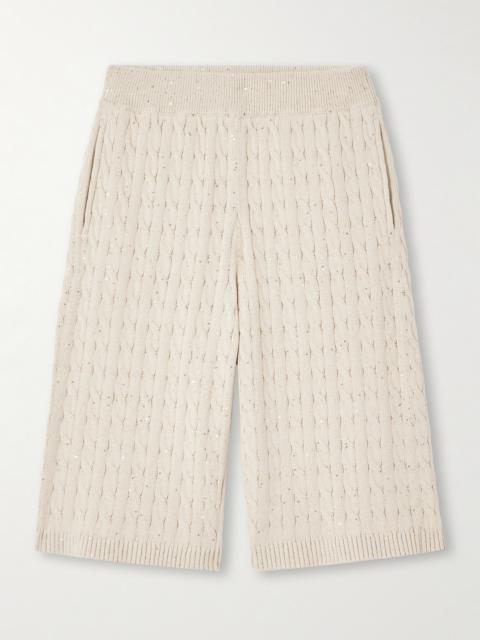 Brunello Cucinelli Sequin-embellished Cable-knit Cotton-blend Shorts