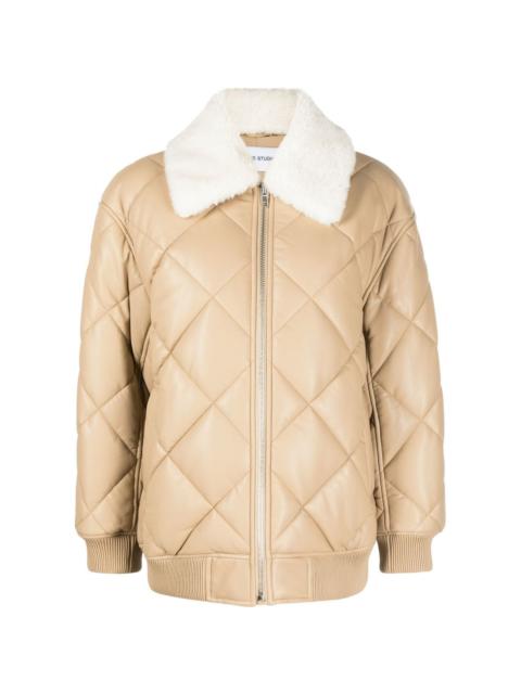diamond-quilted faux-leather jacket