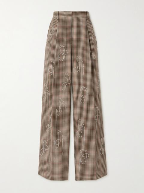 Dries Van Noten Crystal-embellished Checked Wool Wide-leg Pants