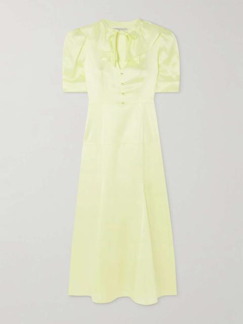 Alessandra Rich Tie-detailed ruffled silk-satin midi dress