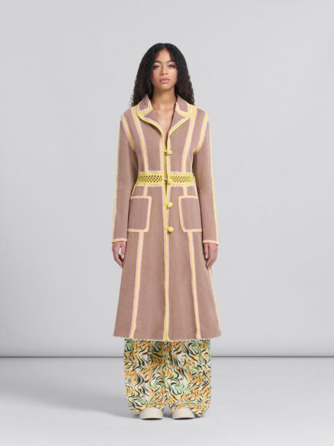 Marni BROWN ORGANIC DENIM COAT WITH CROCHET DETAILS