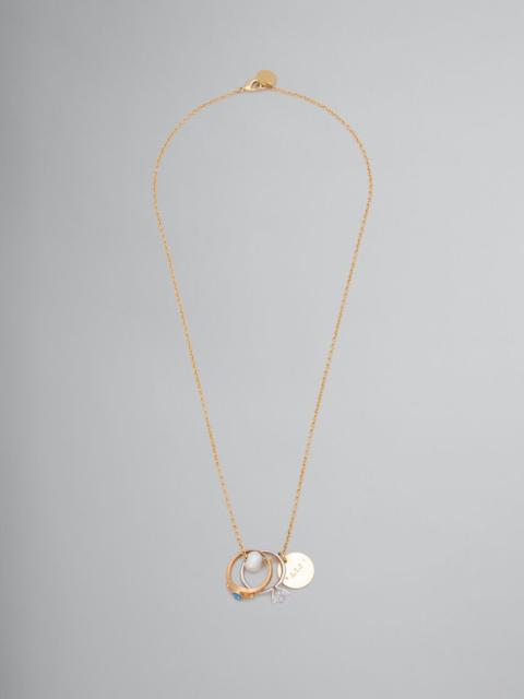 CHAIN NECKLACE WITH PEARL AND RING CHARMS