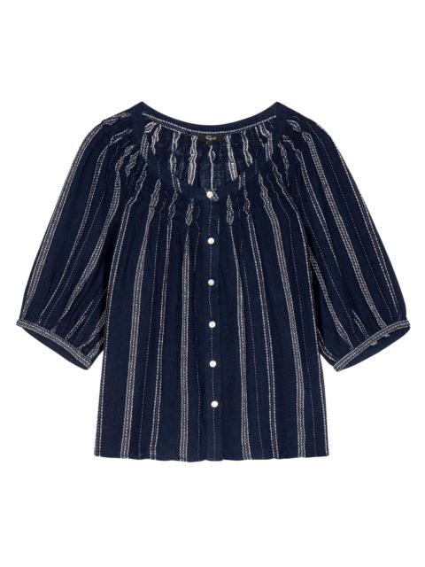 Rails Women's Rix Striped Linen-Blend Scoopneck Blouse - Marina Stripe