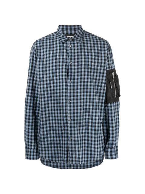 plaid-print zip-pocket shirt