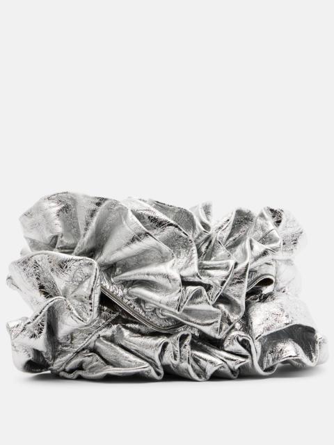 Dries Van Noten Ruffled metallic leather clutch