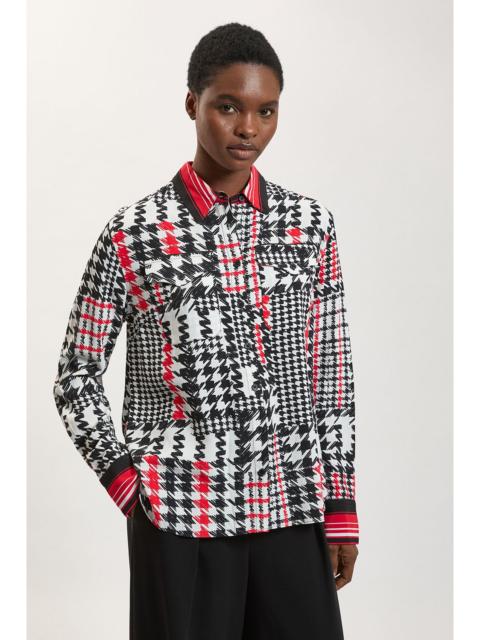 KAREN MILLEN Dogtooth Print Viscose Woven Shirt