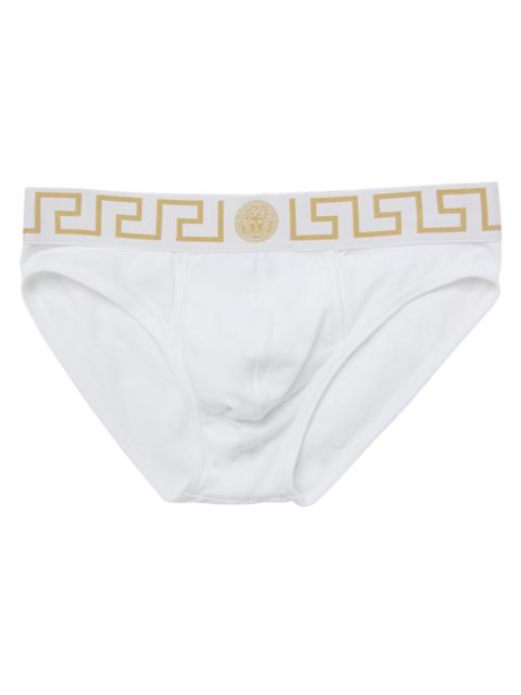 VERSACE Men's Greek Key Stretch-Cotton Briefs - White
