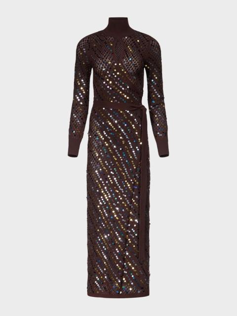 DIANE VON FURSTENBERG x Henry Zankov Murray Sequin Pointelle Knit Maxi Wrap Dress