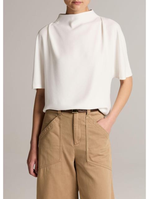 Vince Draped Crepe Funnel-Neck Top