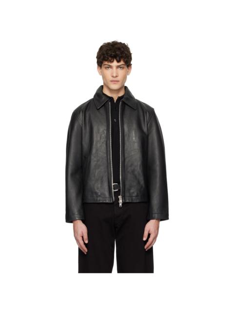SUNFLOWER Black Short Leather Jacket