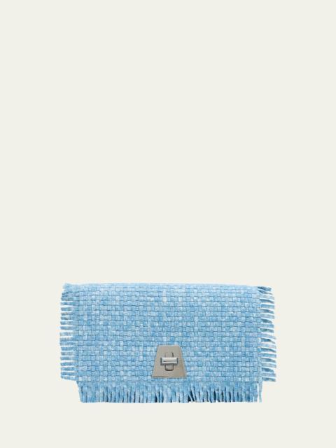 AKRIS Anouk Fringed Woven Cotton Twill Clutch Bag
