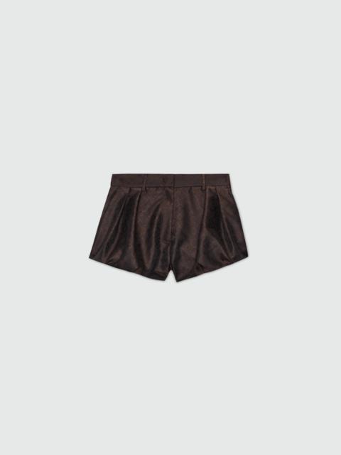 MSGM Brown jacquard shorts with python print.