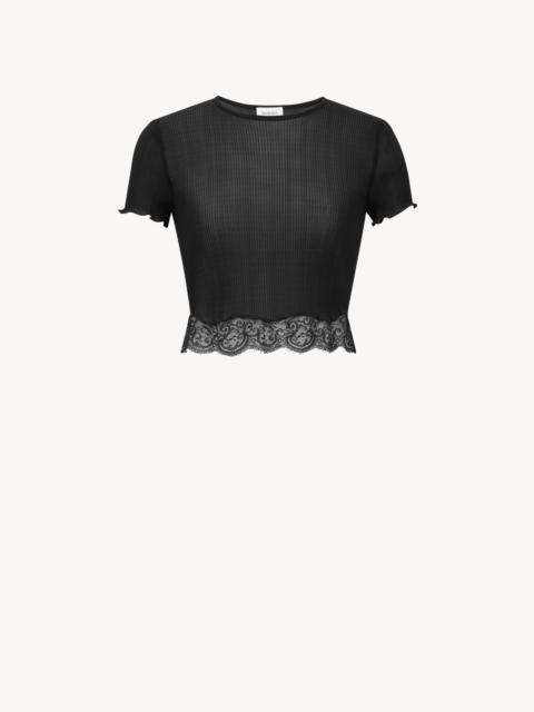 SAINT LAURENT LACED T-SHIRT IN RIBBED SILK