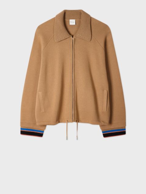 Paul Smith Women's Camel Knitted Jacket with Stripe Cuffs