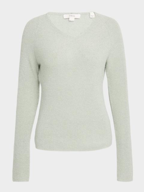 Vince Metallic Ribbed V-Neck Sweater