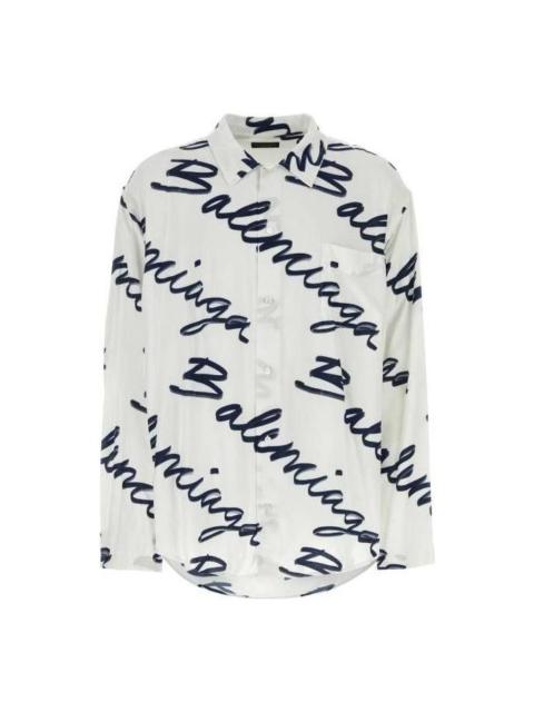 BALENCIAGA Balenciaga Scribble Logo Short Sleeve Minimal Shirt 'White Navy' 681812TOLE99167