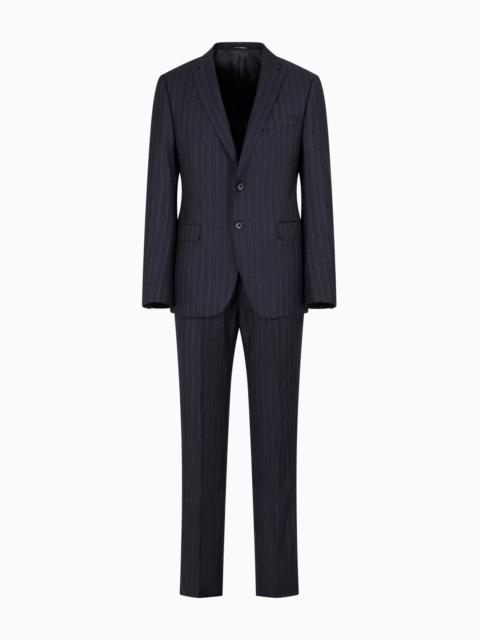 EMPORIO ARMANI SLIM-FIT SINGLE-BREASTED SUIT IN VIRGIN WOOL WITH GRADIENT STRIPE